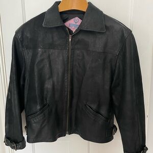 REPORTER Vintage Black Leather Motorcycle Moto Jacket